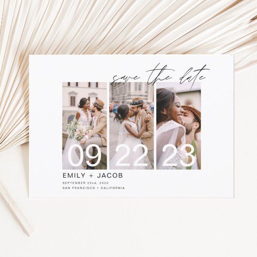 Budget Elegant Save the Date 3 Foto Einladungen Flyer