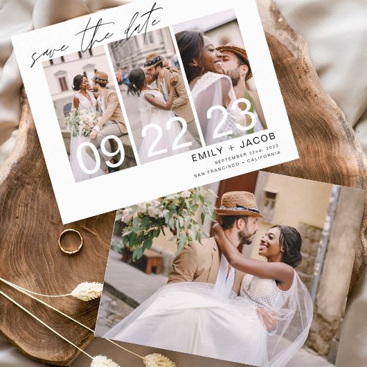 Budget Elegant Save the Date 4 Foto Einladungen Flyer