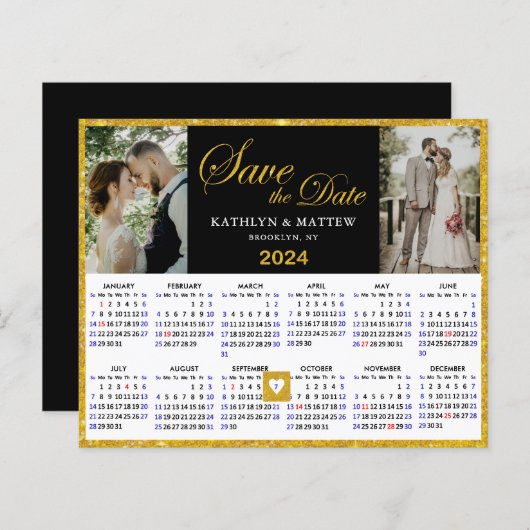 Budget Elegant Script 2024 Kalender Save the Date (Vorne/Hinten)