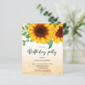 Budget Elegant Sunflower Birthday Party Invitation (Stehend Vorderseite)