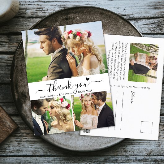 Budget Elegante 3 Foto Collage Wedding Vielen Dank Postkarte