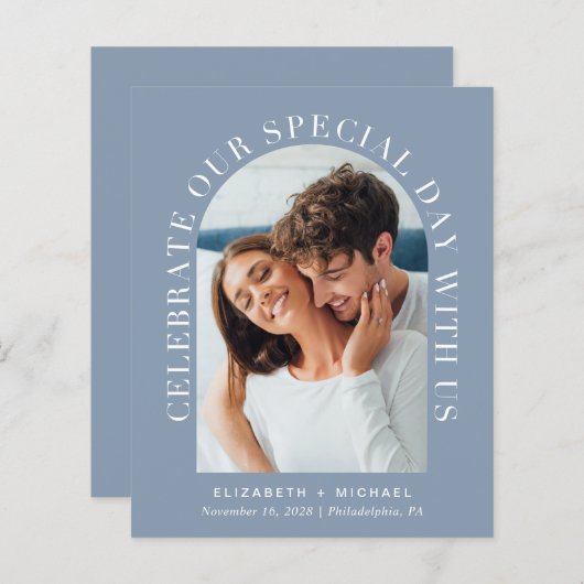 Budget Elegante Arch Foto Hochzeit Einladung (Vorne/Hinten)