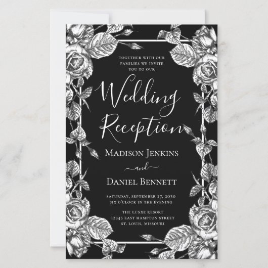 Budget Elegante Black Floral Hochzeitsempfehlung (Vorderseite)