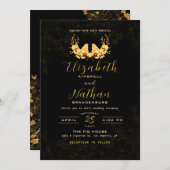 Budget Elegante Black Gold Birds Hochzeitsempfang Dankeskarte (Vorne/Hinten)