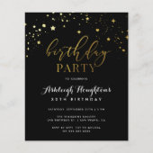 Budget Elegante Black & Gold Star Confetti Geburts (Vorderseite)