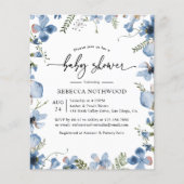 Budget Elegante Blue Floral Baby Dusche Einladung (Vorderseite)