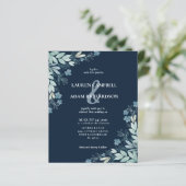 Budget Elegante Blue Foliage Hochzeit Einladung (Stehend Vorderseite)