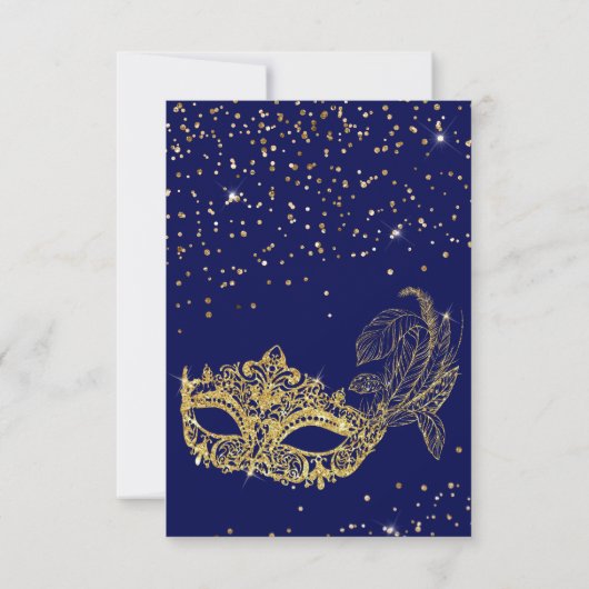 BUDGET Elegante Blue Gold Masquerade Quinceañera Mitteilungskarte (Rückseite)