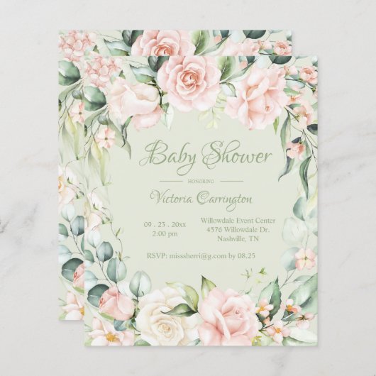 Budget Elegante Blumendusche Einladung (Vorne/Hinten)