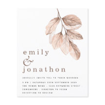 Budget Elegante Blush Blätter Hochzeit Einladung