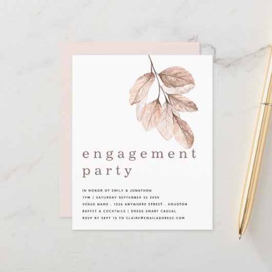 Budget Elegante Blush Leaf Engagement Partei einla (Vorderseite/Rückseite Beispiel)