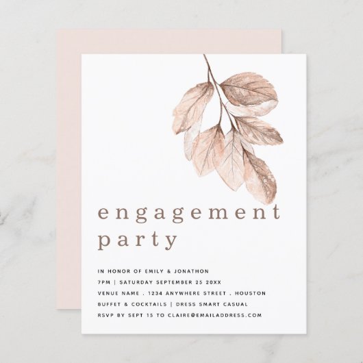 Budget Elegante Blush Leaf Engagement Partei einla (Vorne/Hinten)