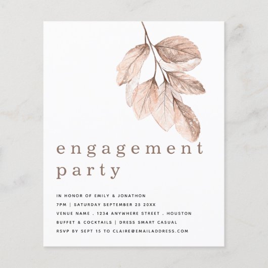 Budget Elegante Blush Leaf Engagement Partei einla (Vorderseite)