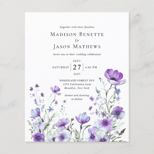 BUDGET Elegante Bohemische Lila Blumenhochzeit (Vorderseite)