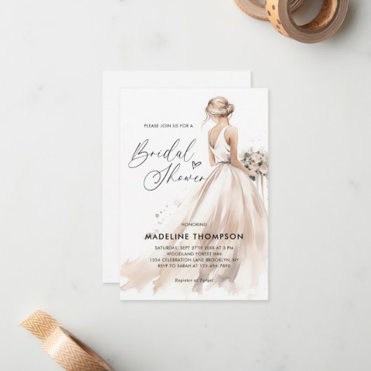 BUDGET Elegante Bride Wedding Gown Brautparty Mitteilungskarte (Vorderseite/Rückseite Beispiel)