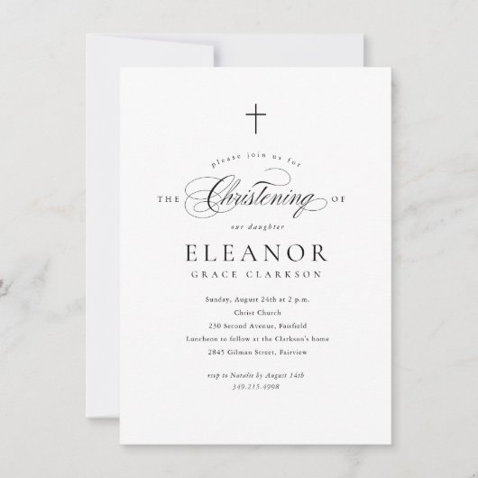 Budget Elegante Cross Calligrafy Christening Einladung (Vorderseite)
