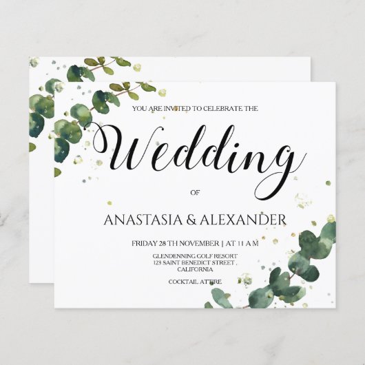 BUDGET/Elegante einfache Hochzeitseinladung. (Vorne/Hinten)