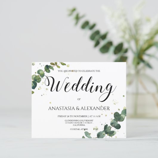 BUDGET/Elegante einfache Hochzeitseinladung. (Stehend Vorderseite)