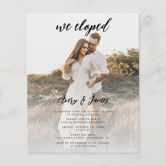 Budget Elegante Elopement Empfang Hochzeit Foto Flyer (Vorne)