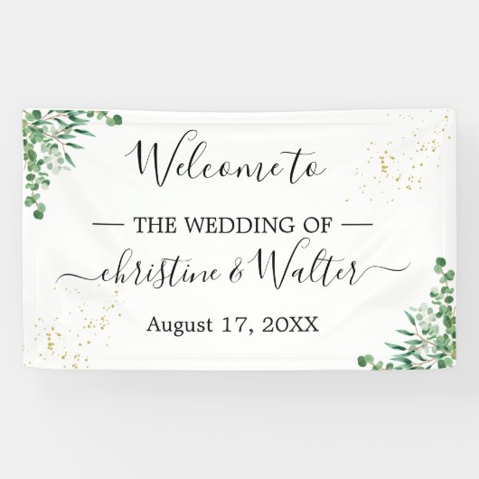 Budget Elegante Eucalyptus-Blätter Hochzeitsfeier Banner (Horizontal)