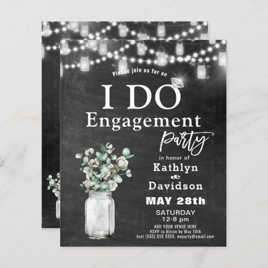 BUDGET Elegante Eukalyptus I DO Party Einladung (Vorne/Hinten)