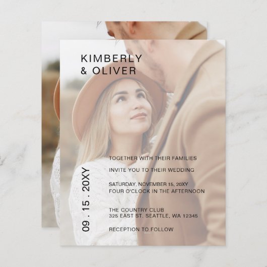 Budget Elegante Foto Overlay Einladung Hochzeit (Vorne/Hinten)