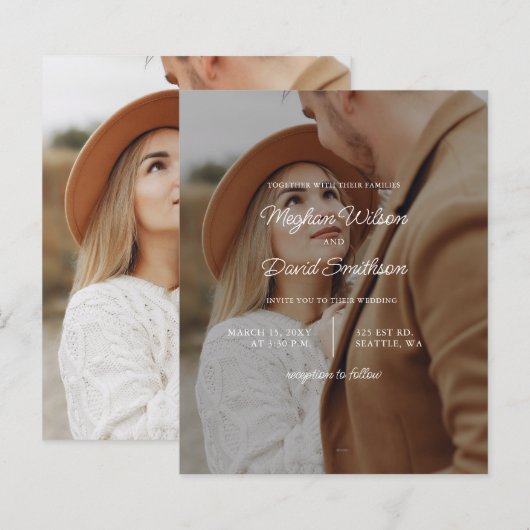 Budget Elegante Foto Overlay Einladung Hochzeit (Vorne/Hinten)
