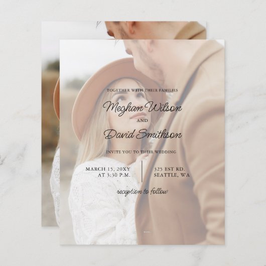 Budget Elegante Foto Overlay Einladung Hochzeit (Vorne/Hinten)