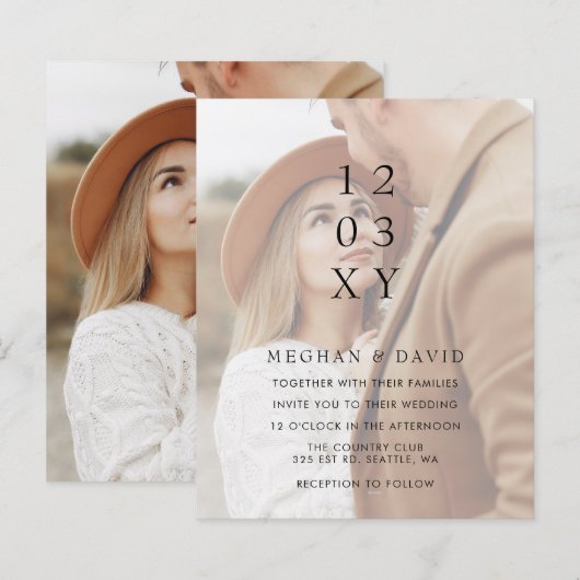 Budget Elegante Foto Overlay Einladung Hochzeit (Vorne/Hinten)