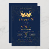 Budget Elegante Gold Birds Navy Wedding Einladung (Vorne/Hinten)