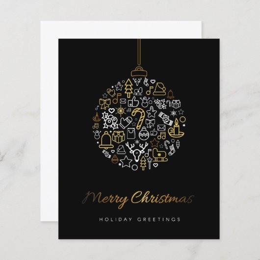 Budget Elegante Gold & Black Merry Weihnachtskarte (Vorne/Hinten)