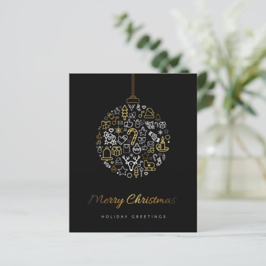 Budget Elegante Gold & Black Merry Weihnachtskarte (Stehend Vorderseite)