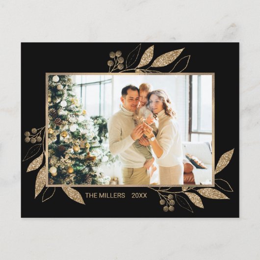 Budget Elegante Gold Blätter 2 Foto Weihnachtskart (Rückseite)