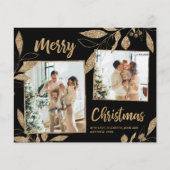 Budget Elegante Gold Blätter 2 Foto Weihnachtskart (Vorderseite)