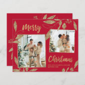 Budget Elegante Gold Blätter 2 Foto Weihnachtskart (Vorne/Hinten)