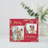 Budget Elegante Gold Blätter 2 Foto Weihnachtskart (Stehend Vorderseite)