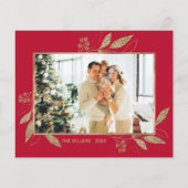 Budget Elegante Gold Blätter 2 Foto Weihnachtskart (Rückseite)