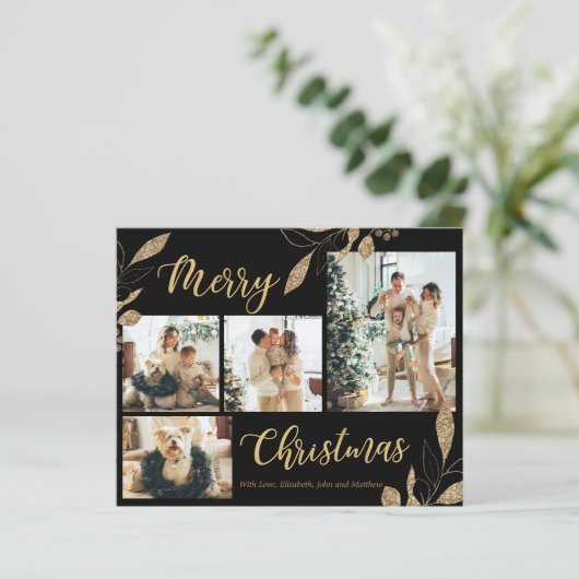 Budget Elegante Gold Blätter Foto Weihnachtskarte (Stehend Vorderseite)
