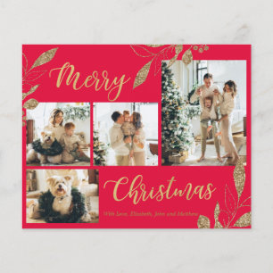 Budget Elegante Gold Blätter Foto Weihnachtskarte