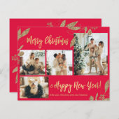 Budget Elegante Gold Blätter Foto Weihnachtskarte (Vorne/Hinten)