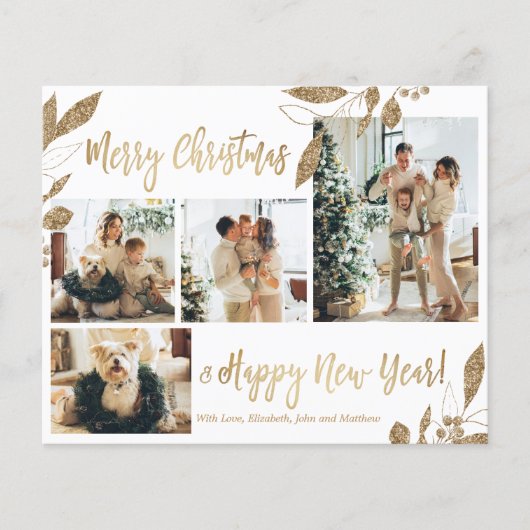 Budget Elegante Gold Foliage Foto Weihnachtskarte (Vorderseite)