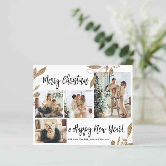 Budget Elegante Gold Foliage Foto Weihnachtskarte (Stehend Vorderseite)