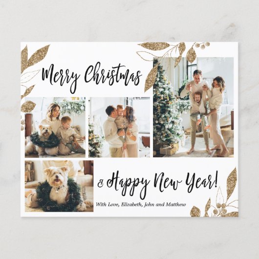 Budget Elegante Gold Foliage Foto Weihnachtskarte (Vorderseite)