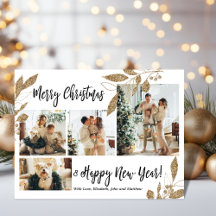 Budget Elegante Gold Foliage Foto Weihnachtskarte
