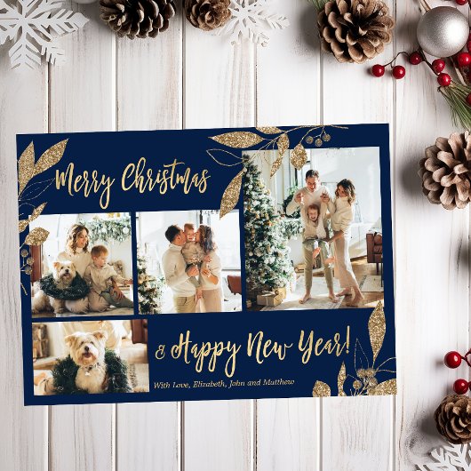 Budget Elegante Gold Leafy Foto Weihnachtskarte