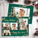 Budget Elegante Gold Leafy Foto Weihnachtskarte<br><div class="desc">Budget, Elegante, Moderne Gold und Smaragdgrüne botanische Blätter 4 FotoCollage Frohe Weihnachtskarte. Dieses festliche, mimimalistische, skurrile vier (4) Foto-Urlaubskarte-Template verfügt über eine hübsche Foto-Collage, Imitate Gold-Folie botanische Blätter, Winterbeeren und sagt Frohe Weihnachten und Glück Neues Jahr! Der Grußtext "Frohe Weihnachten und Glück im neuen Jahr!" ist in einem handgeschriebenen Schriftzeichen-Schriftart...</div>