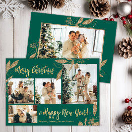 Budget Elegante Gold Leafy Foto Weihnachtskarte