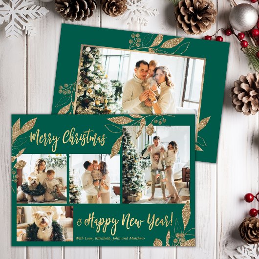 Budget Elegante Gold Leafy Foto Weihnachtskarte