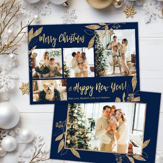 Budget Elegante Gold Leafy Foto Weihnachtskarte