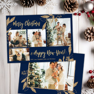 Budget Elegante Gold Leafy Foto Weihnachtskarte